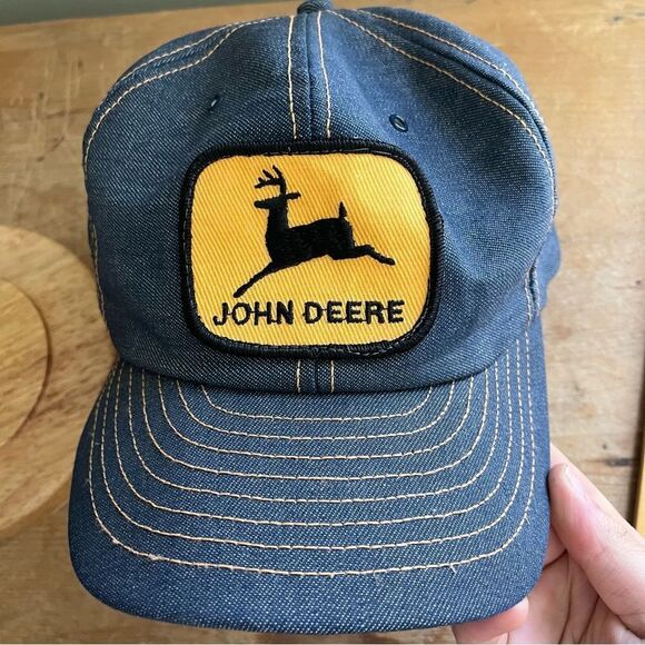 John Deere Trucker Hat Vintage Louisville Denim Adjustable Snapback Cap Patch - Picture 2 of 12
